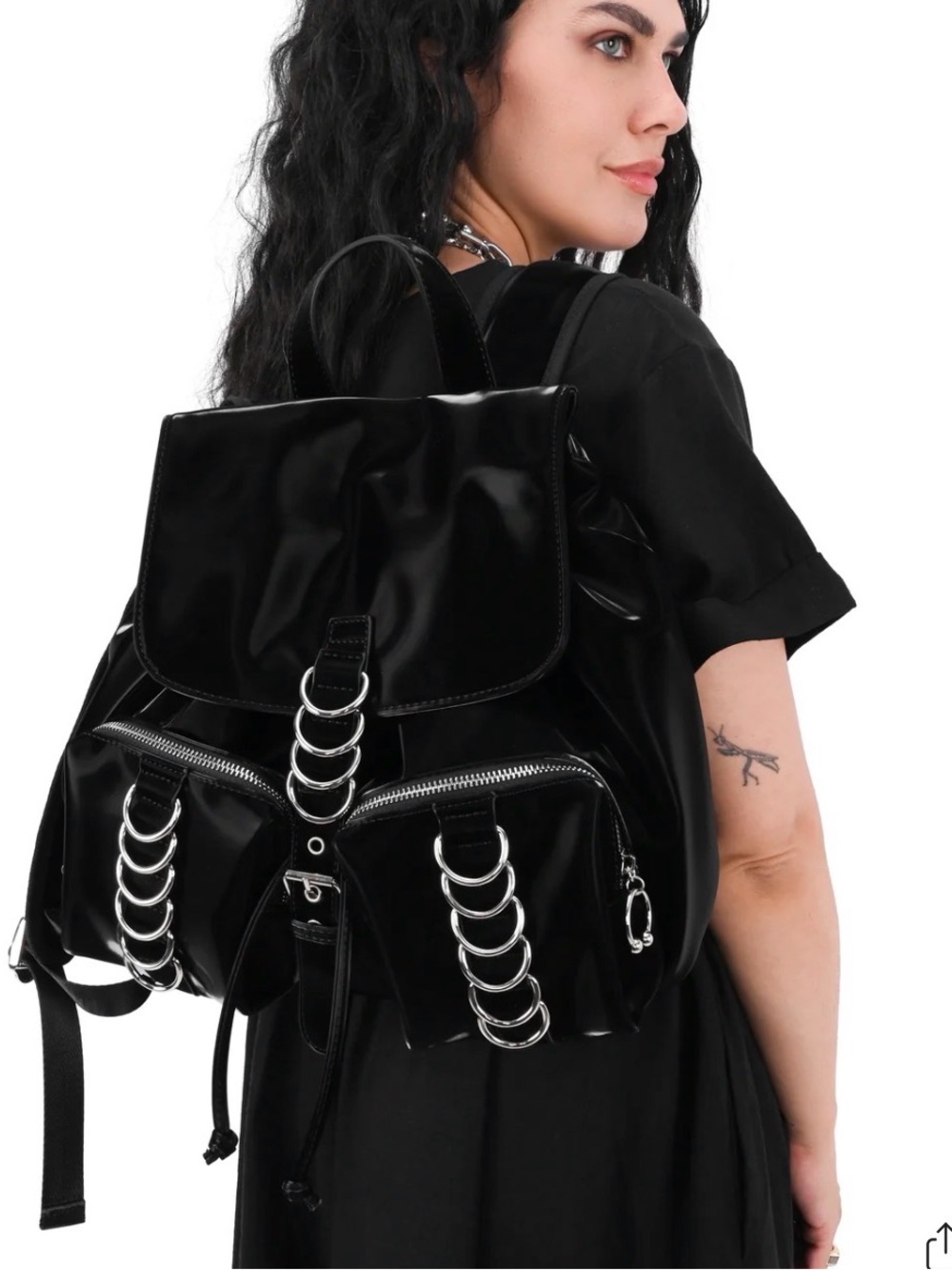 Foxblood Bailey Black Vegan liquid Leather Ring-Accent Backpack